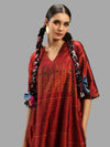 Handwoven Ikat Silk Anarkali Dress- Red