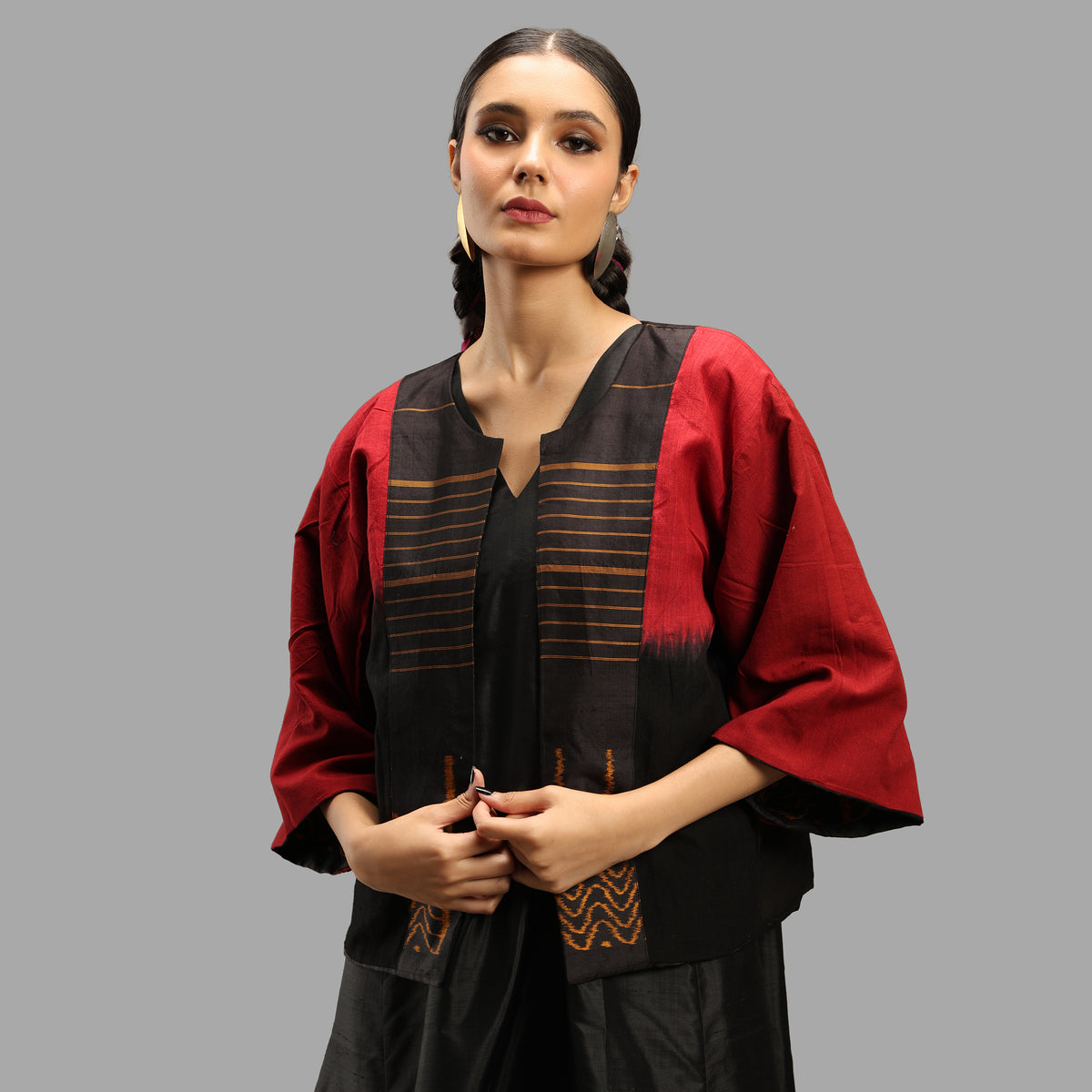 Handwoven Ikat Silk Reversible Jacket- Sarong Black