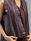Handwoven Ikat Tussar Silk Vest-  Burgundy