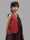 Handwoven Ikat Tussar Silk Vest-  Burgundy