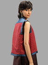 Handwoven Ikat Tussar Silk Vest-  Burgundy