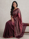 Ikat Tussar Trishul Long Pallu Handwoven Silk Saree - Burgundy Red