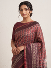 Ikat Tussar Trishul Long Pallu Handwoven Silk Saree - Burgundy Red