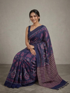 Lotus Handloom Cotton Ikat Saree - Indigo