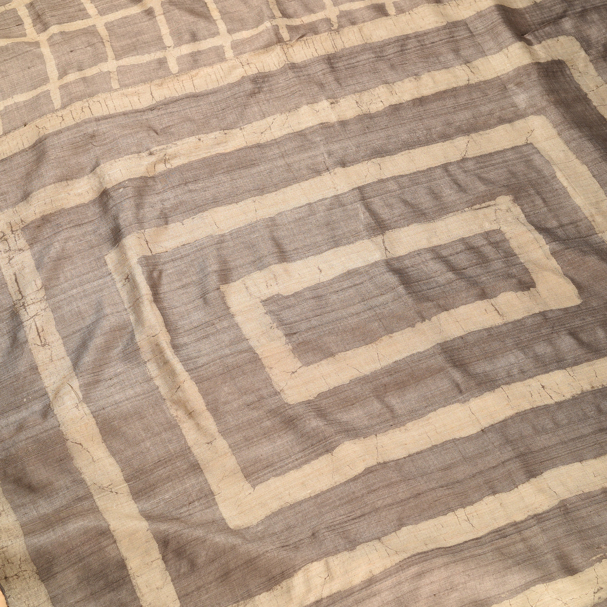 DABU BIG CHECK Tussar Silk Sari - cedar brown