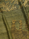 DABU TREE OF LIFE Peacock motif Tussar Silk Sari - Mehendi Green