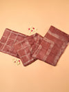 DABU BIG CHECK Tussar Silk Sari - Brick Red