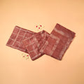 DABU BIG CHECK Tussar Silk Sari - Brick Red