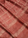 DABU BIG CHECK Tussar Silk Sari - Brick Red