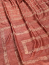 DABU BIG CHECK Tussar Silk Sari - Brick Red