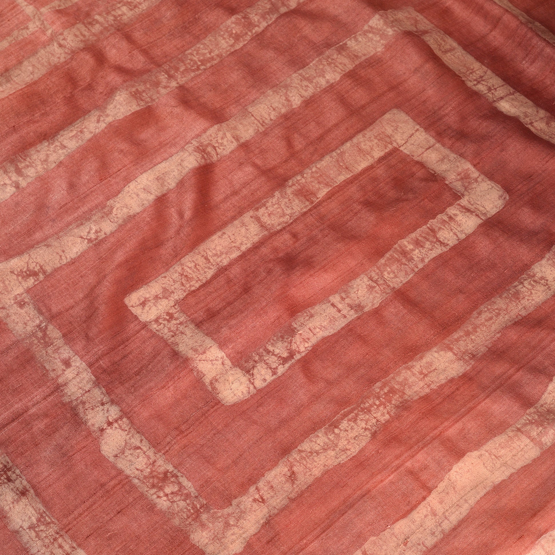 DABU BIG CHECK Tussar Silk Sari - Brick Red