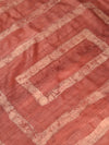 DABU BIG CHECK Tussar Silk Sari - Brick Red
