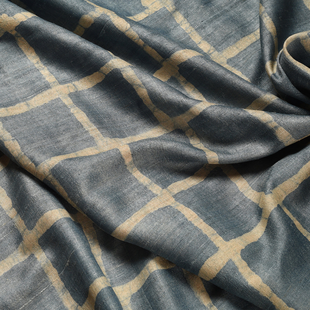 DABU BIG CHECK Tussar Silk Sari - Indigo