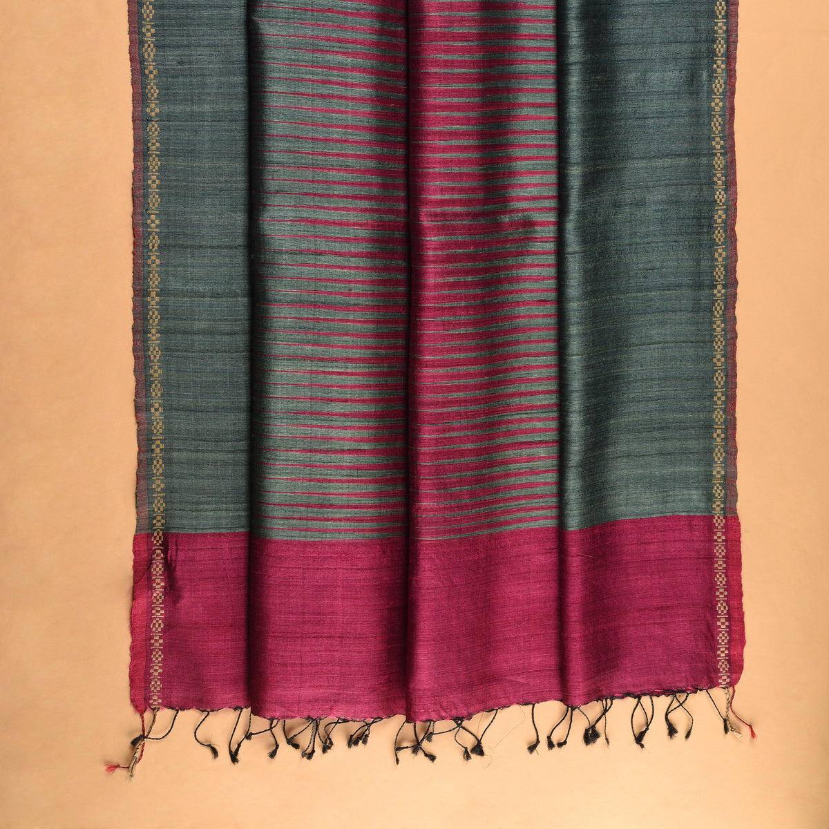 JWALA Handwoven Silk Ikat Saree - Greyish Blue Pink