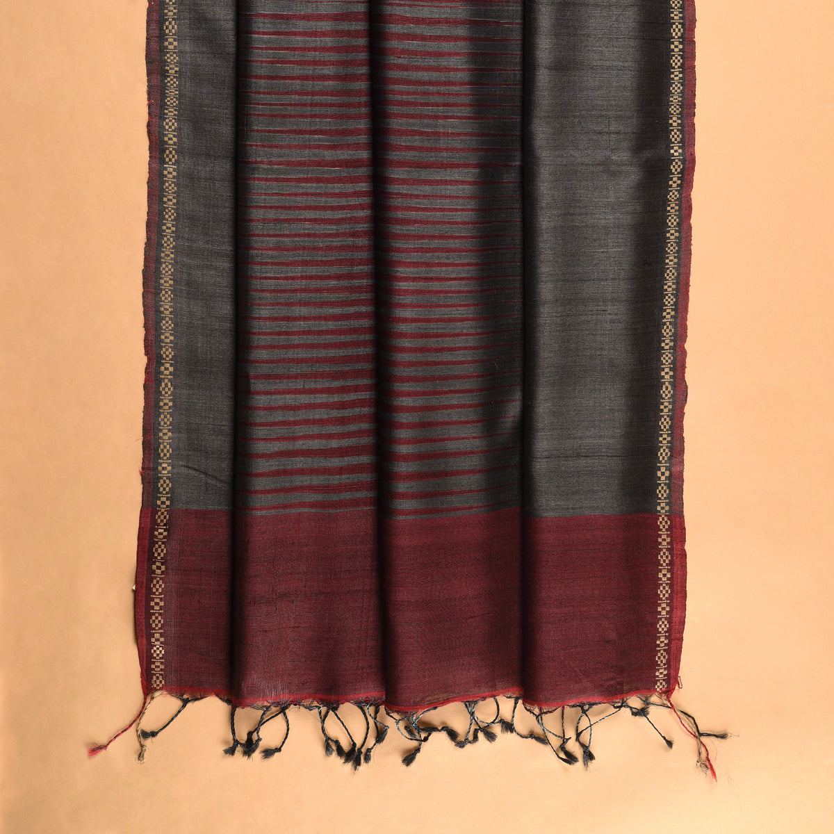 JWALA Handwoven Silk Ikat Saree - Grey Maroon