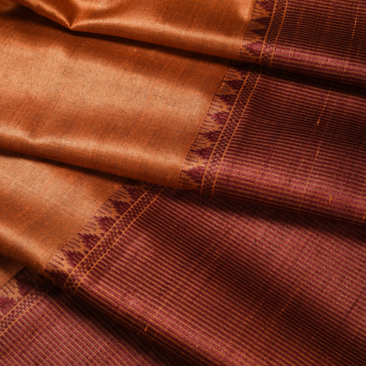 KUMBHA Handloom Tussar Silk Sari - Rust Orange