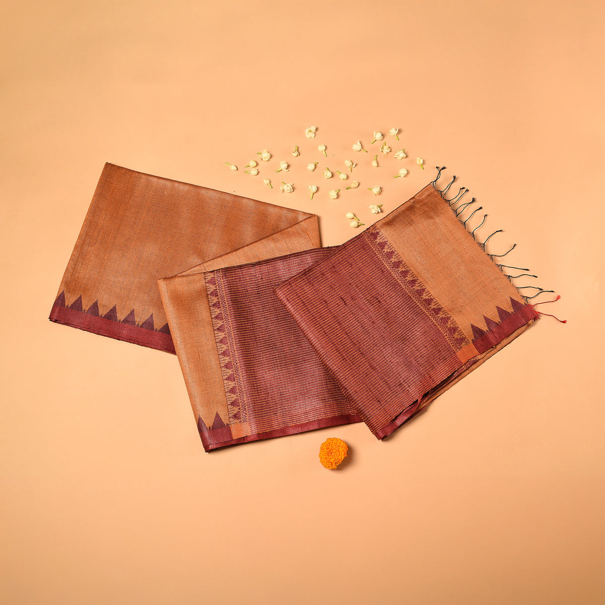 KUMBHA Handloom Tussar Silk Sari - Rust Orange