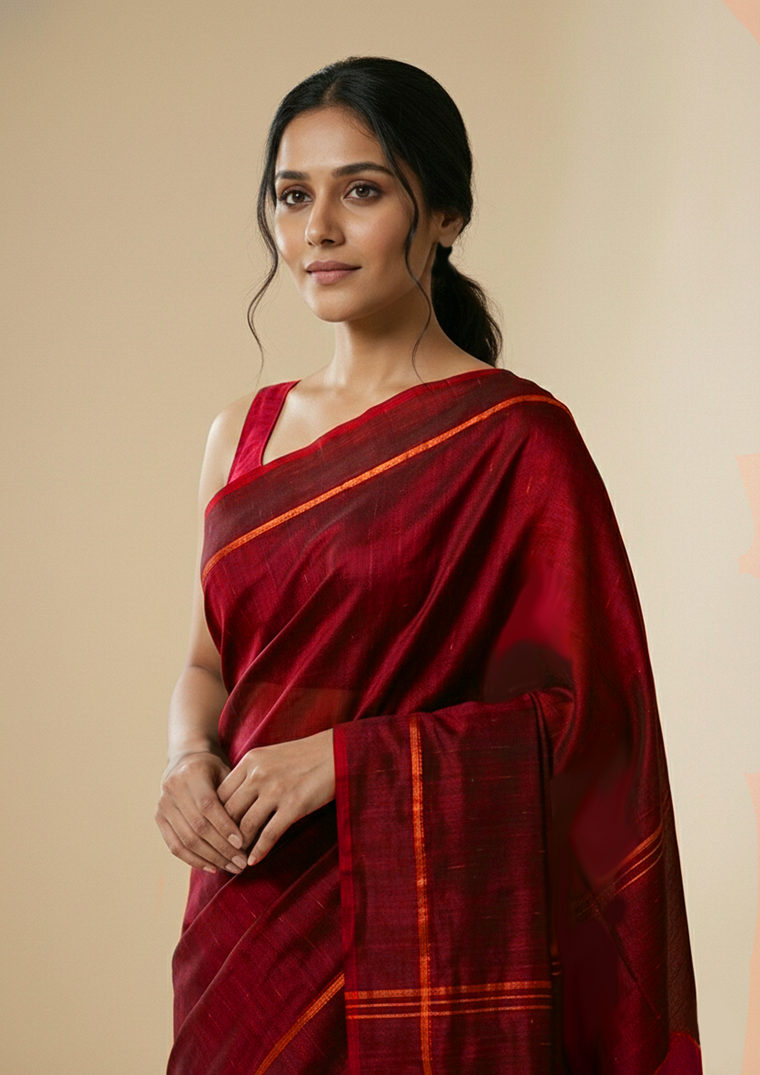 Shunya Ikat Silk Handwoven sari- Maroon Red