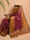 Ikat Tussar New Bijli Handwoven Silk Saree - Wine Rust