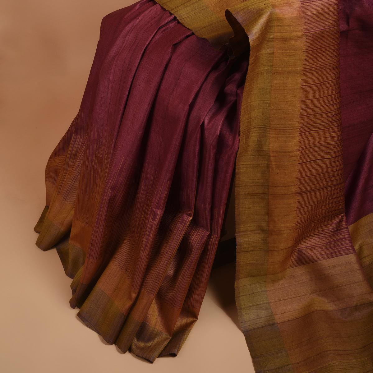 Ikat Tussar New Bijli Handwoven Silk Saree - Wine Rust