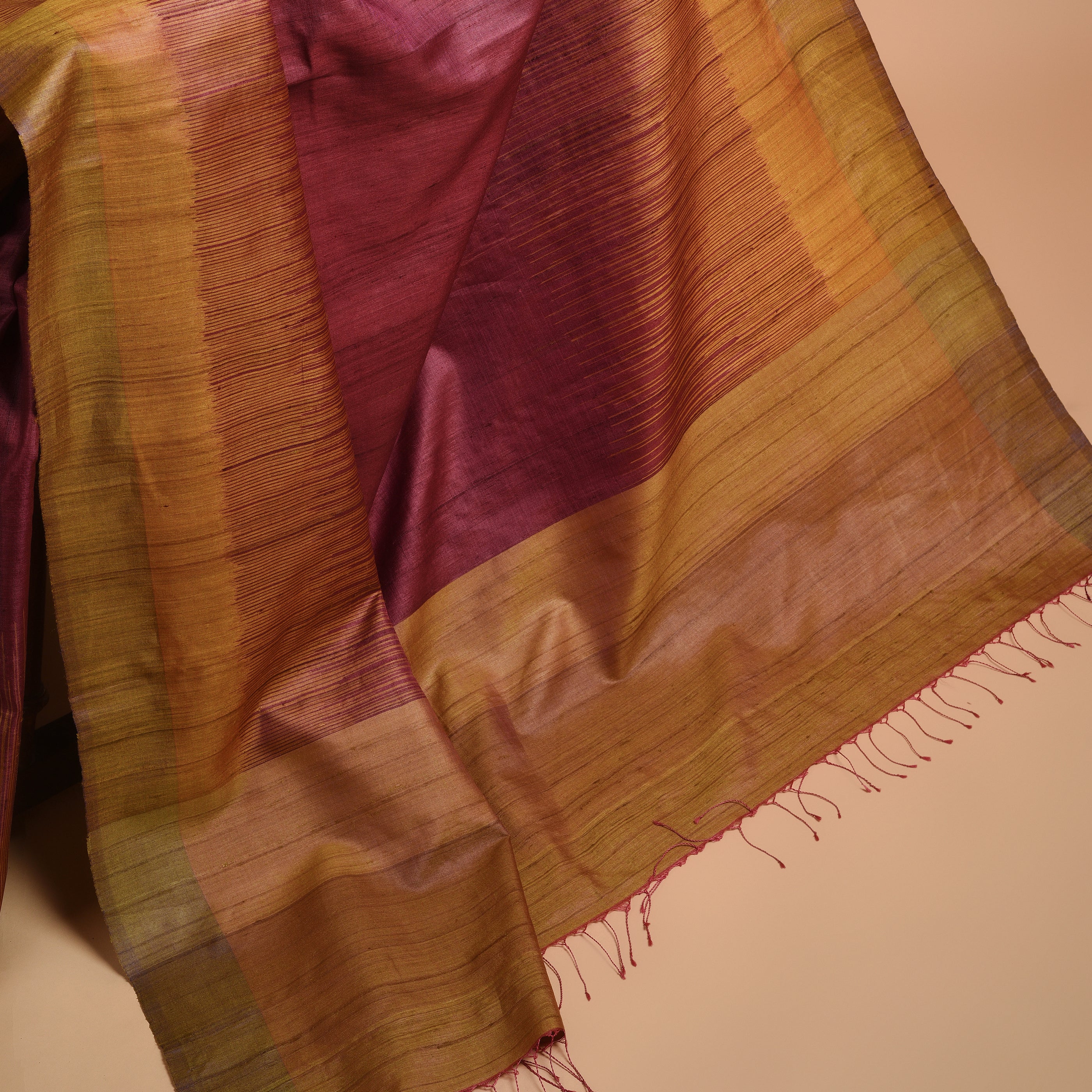 Ikat Tussar New Bijli Handwoven Silk Saree - Wine Rust