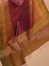 Ikat Tussar New Bijli Handwoven Silk Saree - Wine Rust