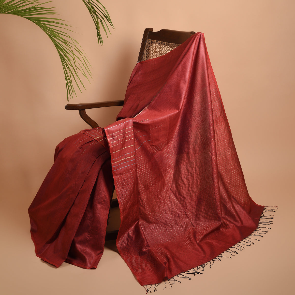JHOOM Handwoven Tussar Silk Saree - Red
