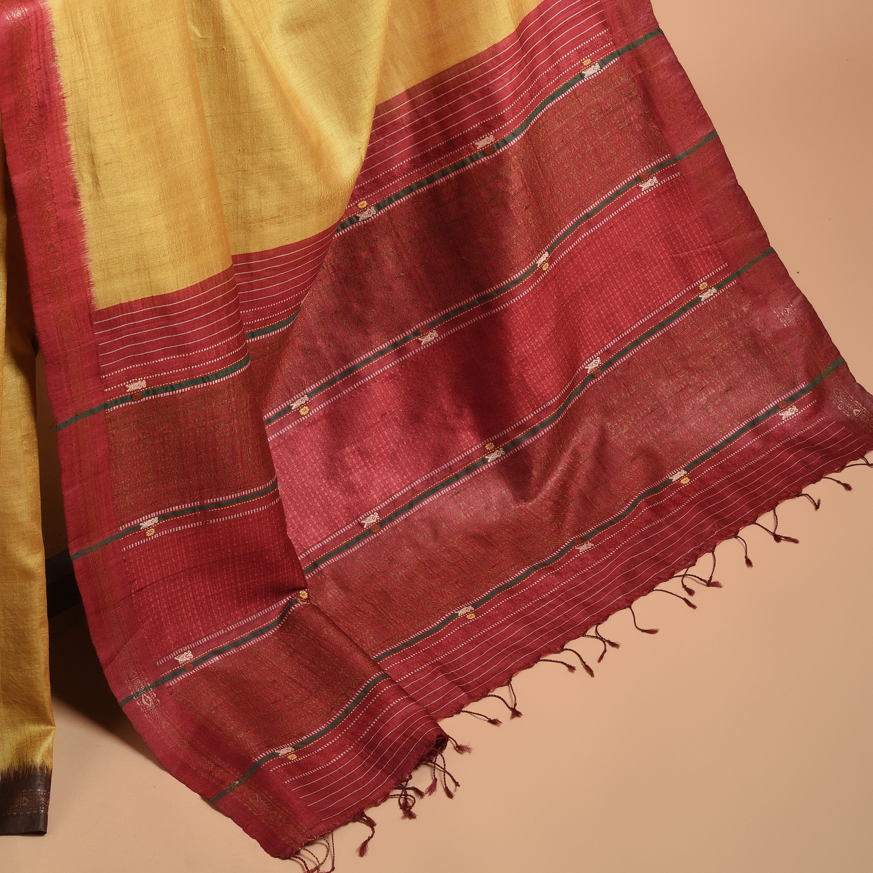 SAGAR Handwoven Tussar Silk Saree - Golden Yellow