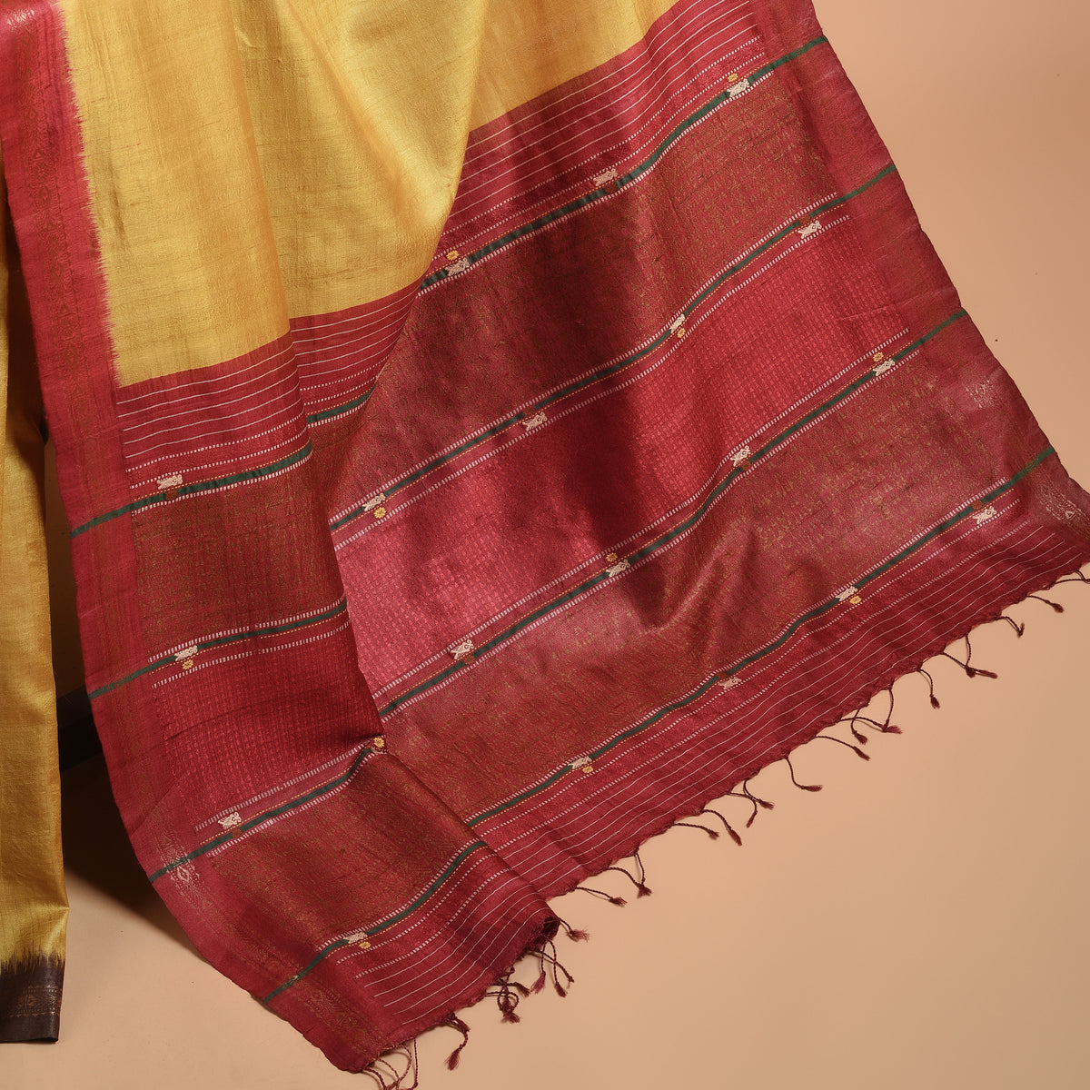 SAGAR Handwoven Tussar Silk Saree - Golden Yellow