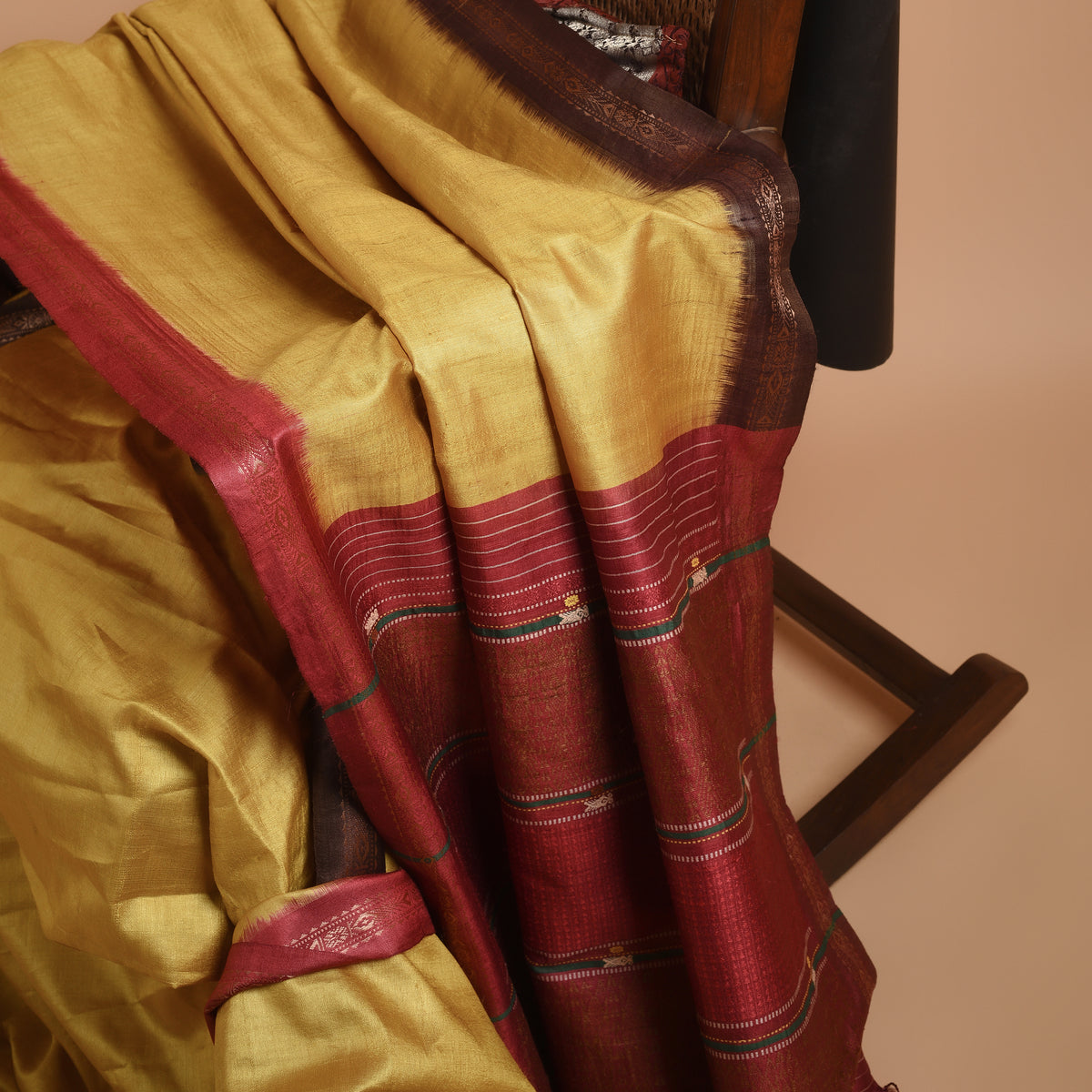 SAGAR Handwoven Tussar Silk Saree - Golden Yellow