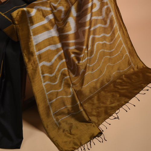 SAPNA IKAT Handwoven Silk Saree -Black and  Copper