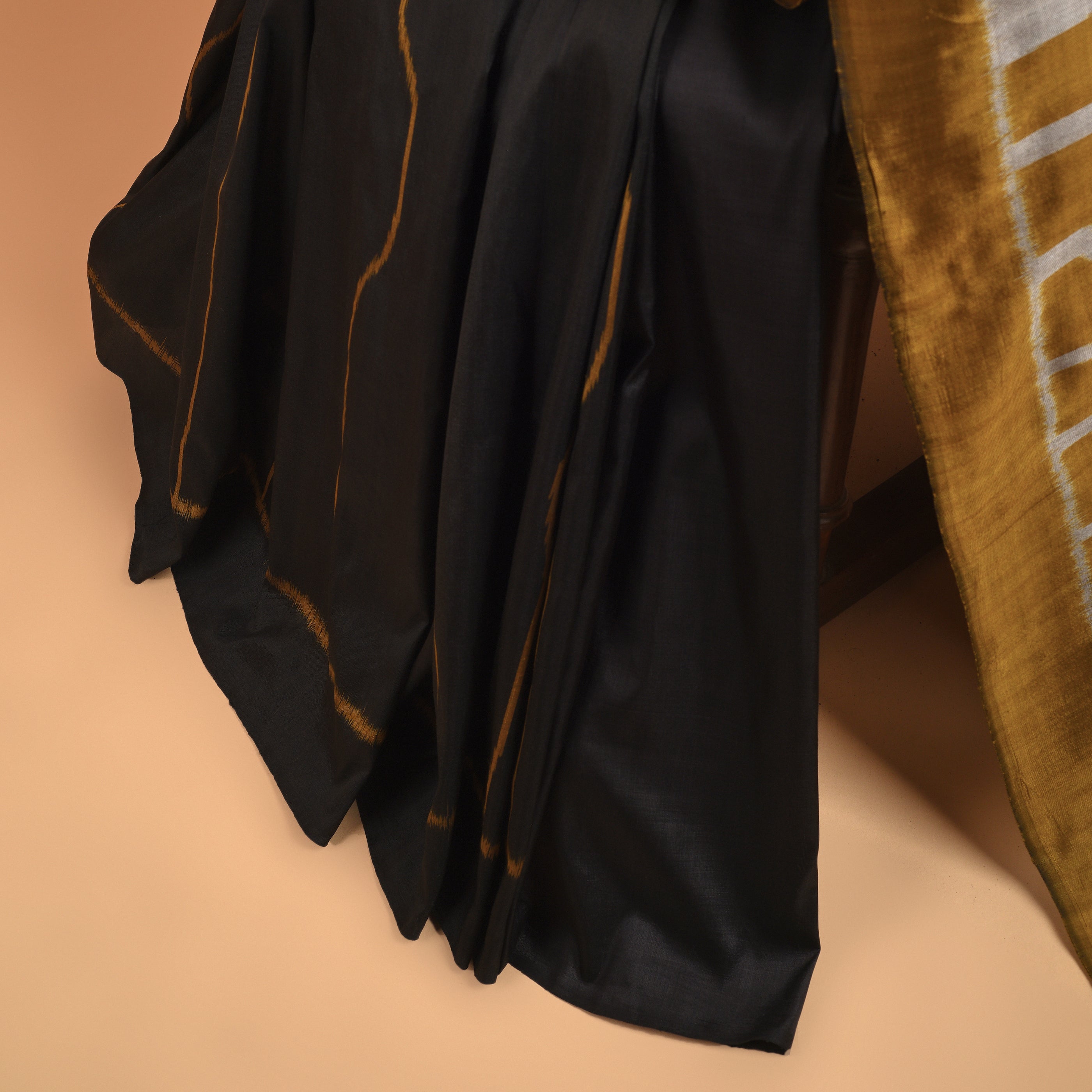 SAPNA IKAT Handwoven Silk Saree -Black and  Copper