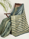 DABU STRIPES Tussar Silk Sari - Green