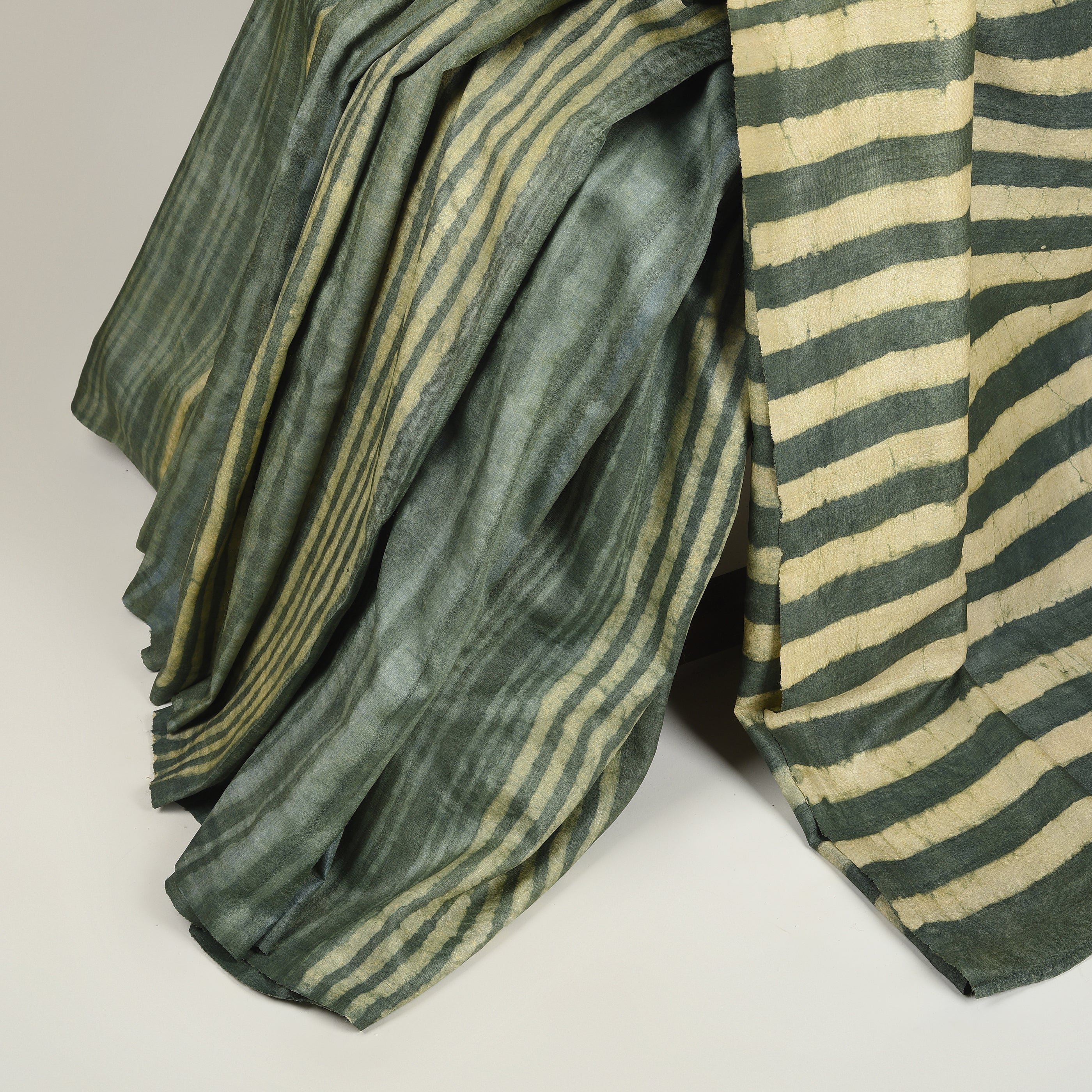 DABU STRIPES Tussar Silk Sari - Green