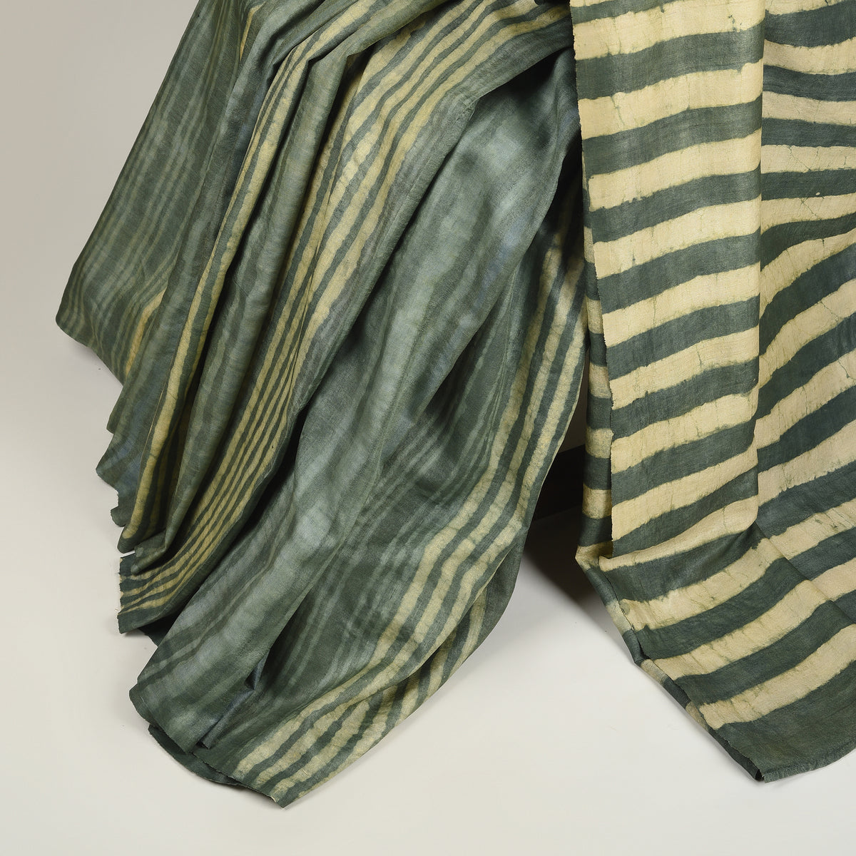 DABU STRIPES Tussar Silk Sari - Green