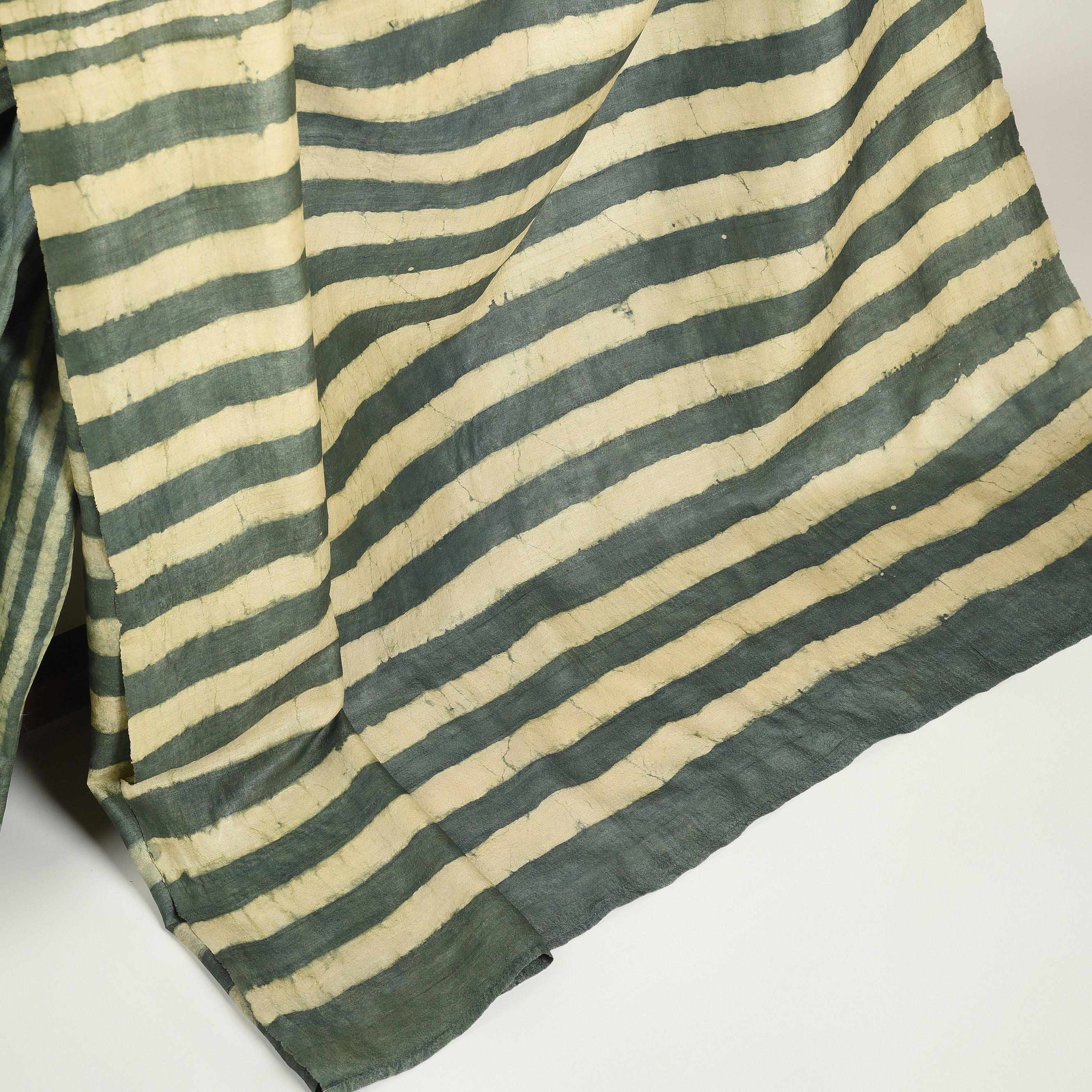 DABU STRIPES Tussar Silk Sari - Green