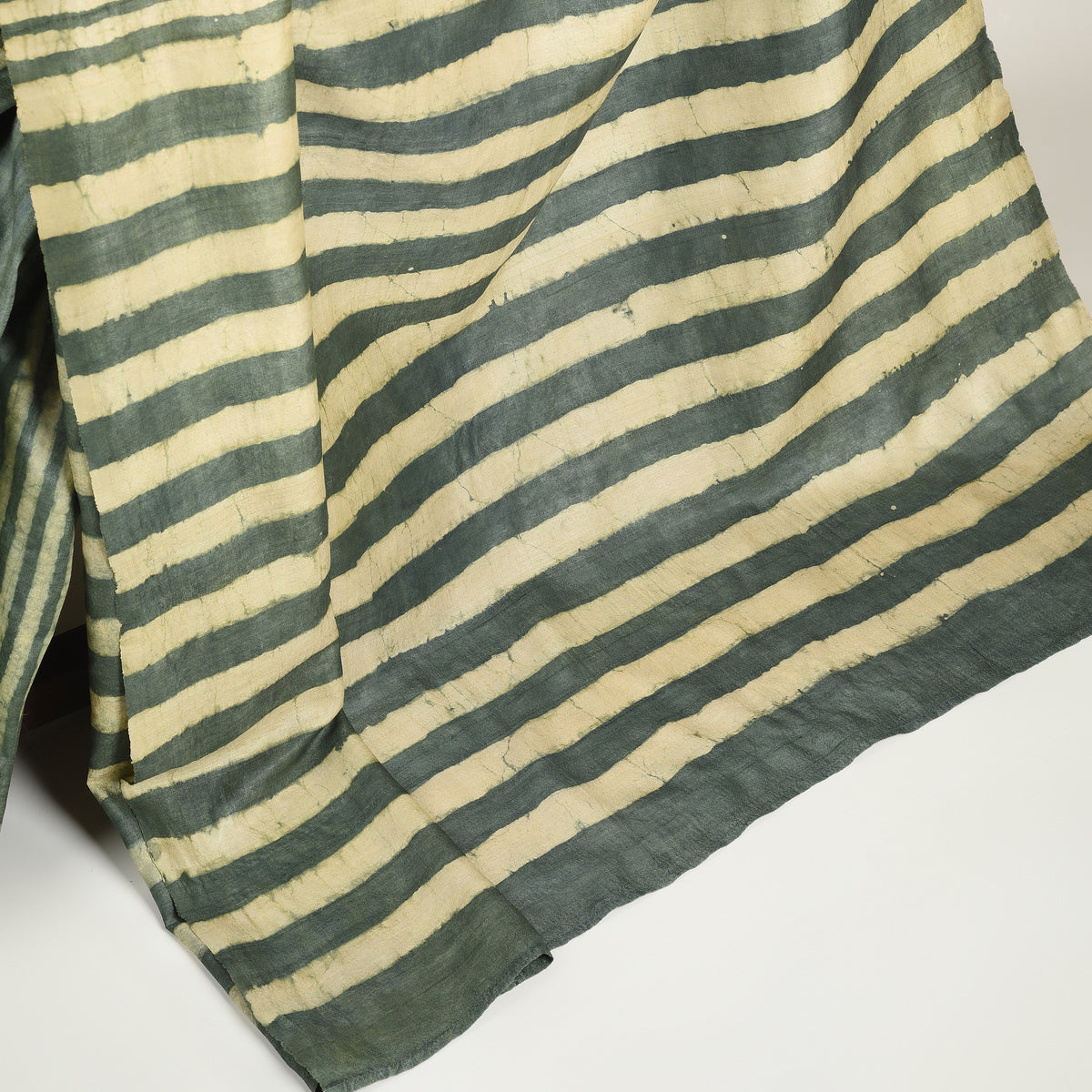 DABU STRIPES Tussar Silk Sari - Green