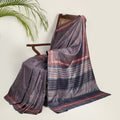 DABU MULTICOLOUR STRIPES Tussar Silk Sari - Indigo Blue