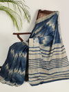 DABU ZIG ZAG Tussar Silk Sari - Indigo Blue