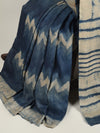DABU ZIG ZAG Tussar Silk Sari - Indigo Blue