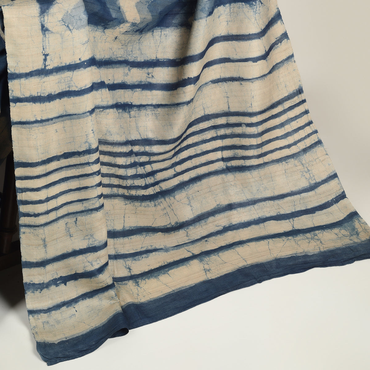 DABU ZIG ZAG Tussar Silk Sari - Indigo Blue