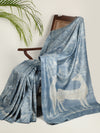 DABU DEER PRINT Tussar Silk Sari - Blue