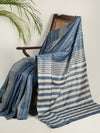 DABU STRIPES Tussar Silk Sari - Blue