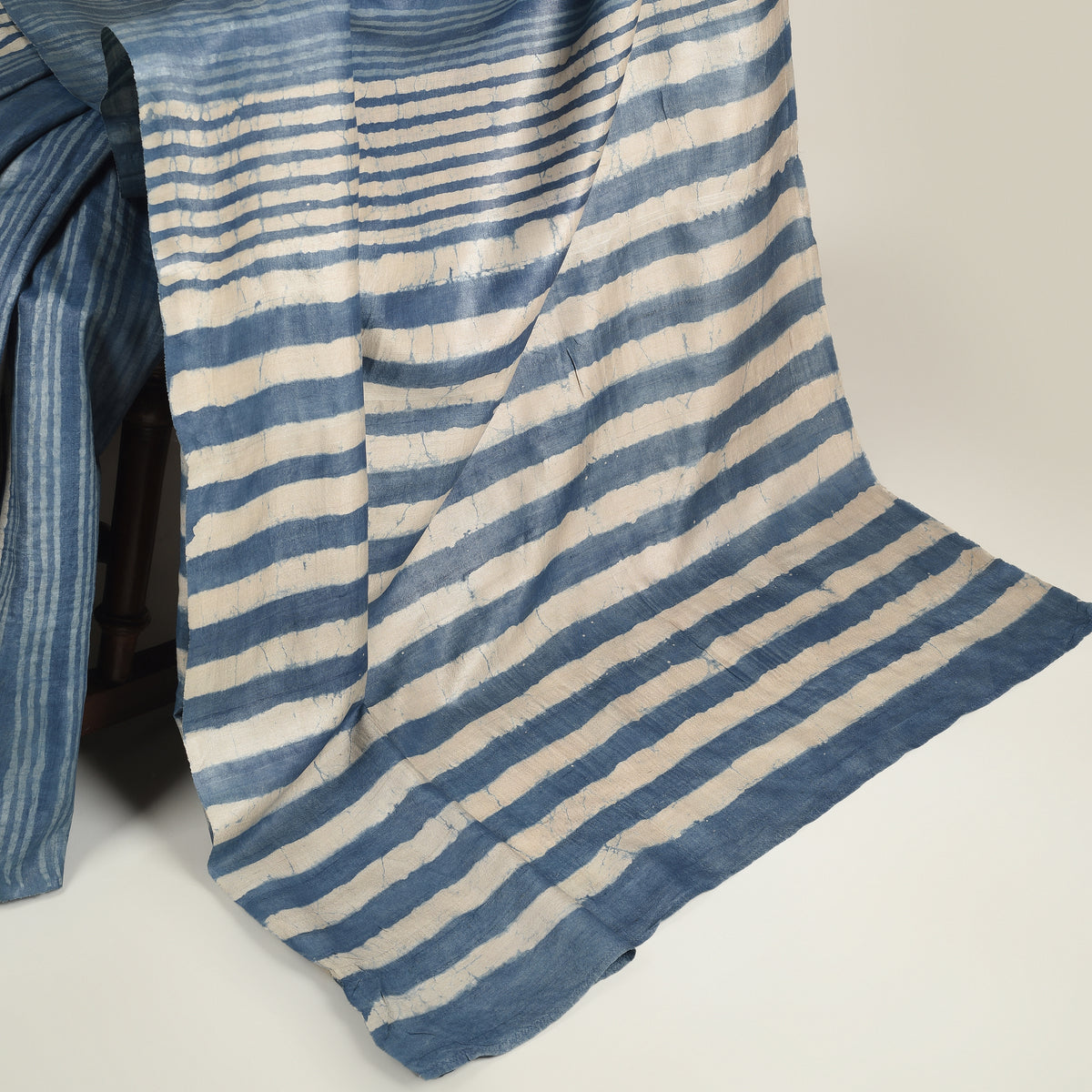DABU STRIPES Tussar Silk Sari - Blue