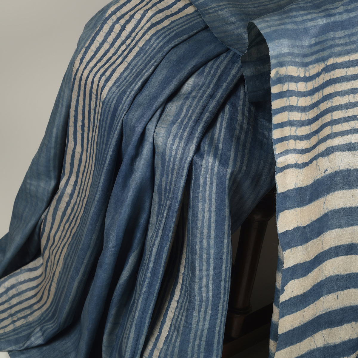 DABU STRIPES Tussar Silk Sari - Blue
