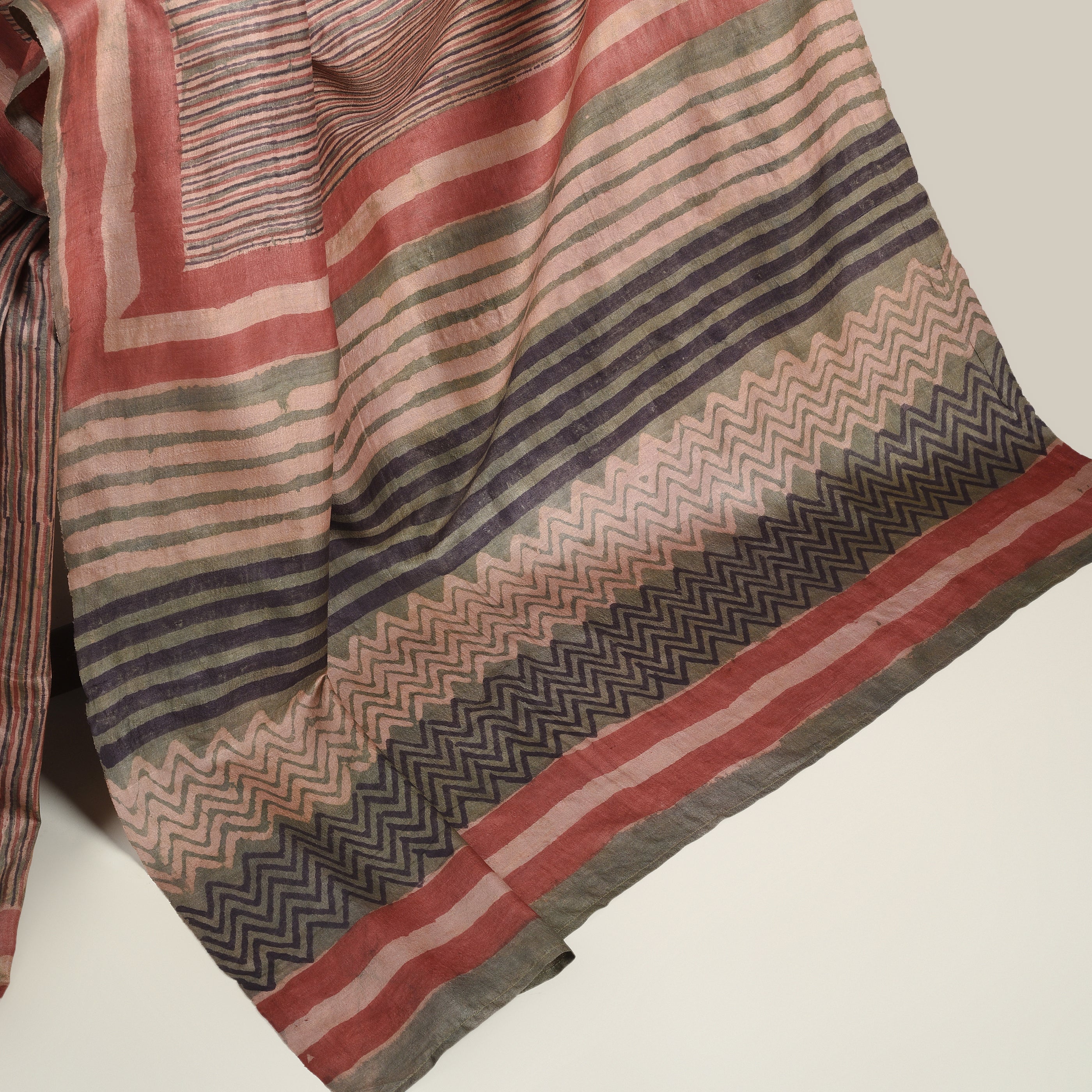 DABU SAHRANG STRIPES Tussar Silk Sari - Green - Vriksh Designs