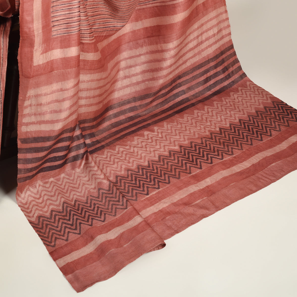 DABU STRIPES Tussar Silk Sari - Pink
