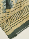DABU ZIG ZAG  Tussar Silk Sari - Green