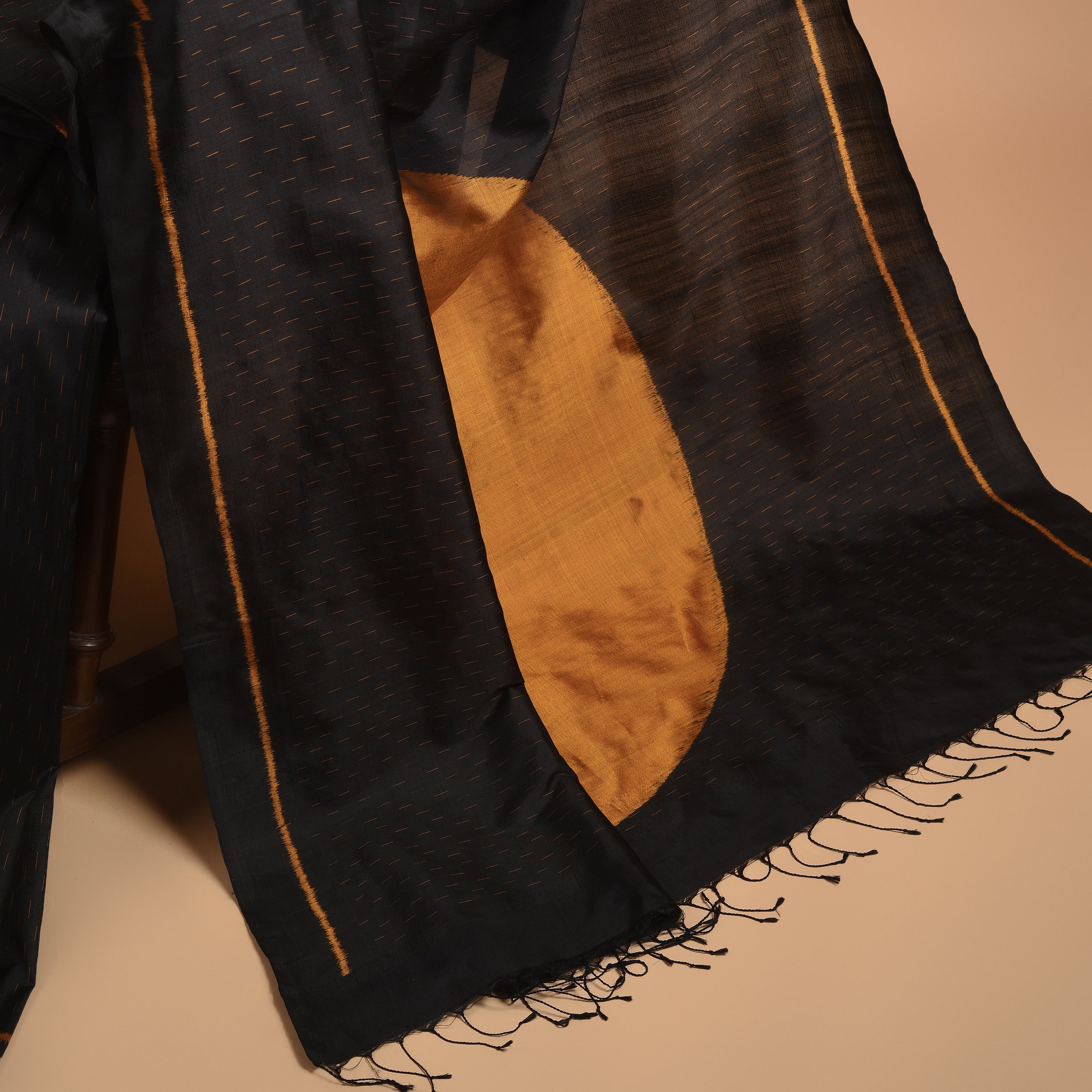 SHUNYA Ikat Silk Handwoven Sari - Black