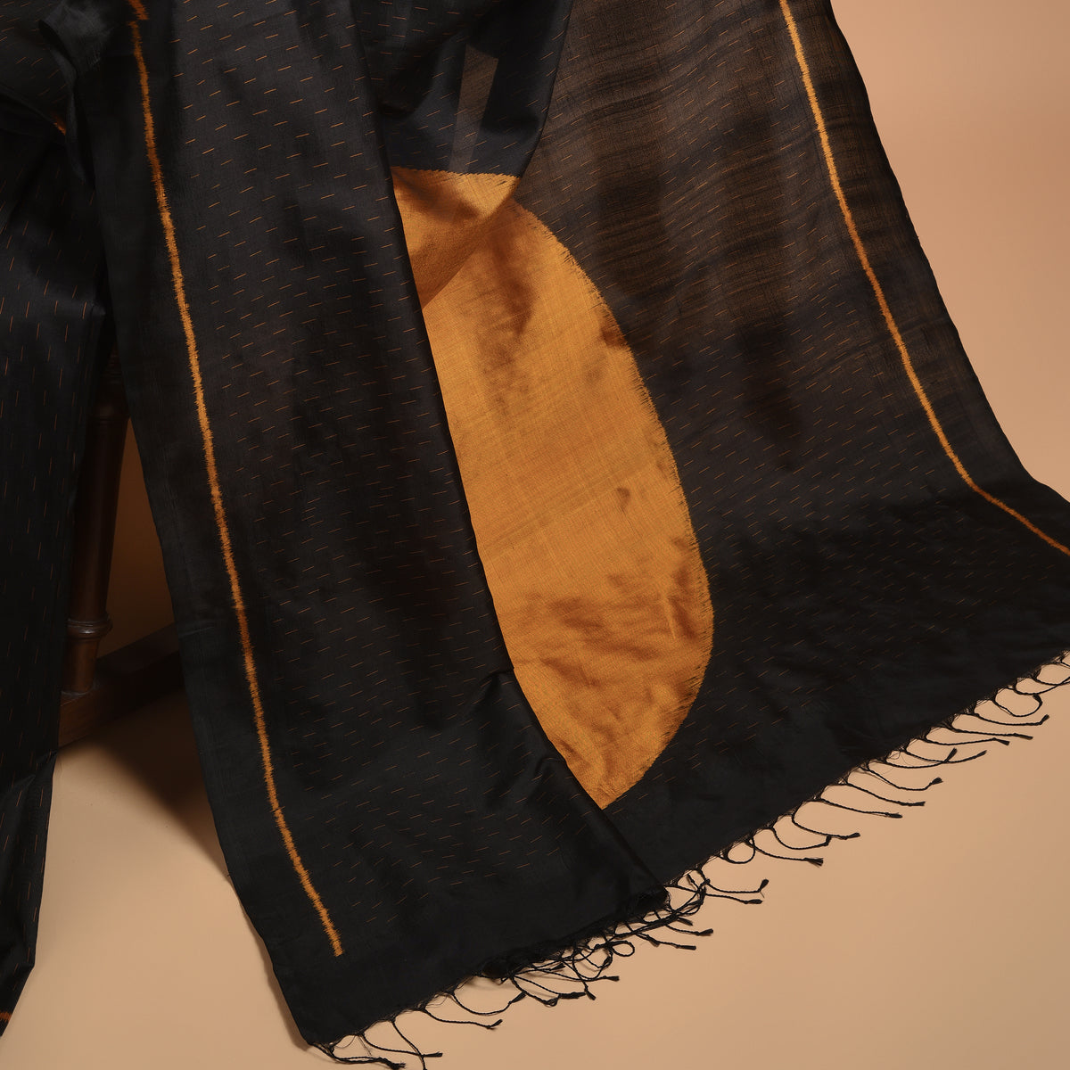 SHUNYA Ikat Silk Handwoven Sari - Black